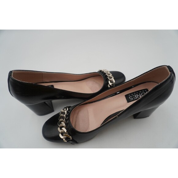 Jones New York Black Korsa Block Heel Pumps Chain Accent Round Toe Office Size 7 - Picture 4 of 10